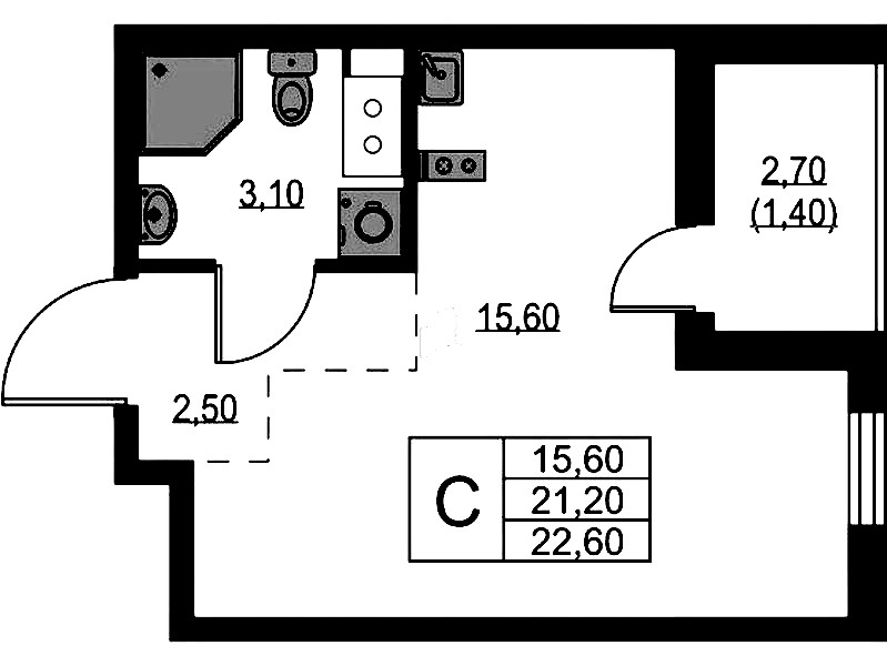 Квартира студия 22.6 м², 4/11 эт., ЖК «А101 Лаголово»